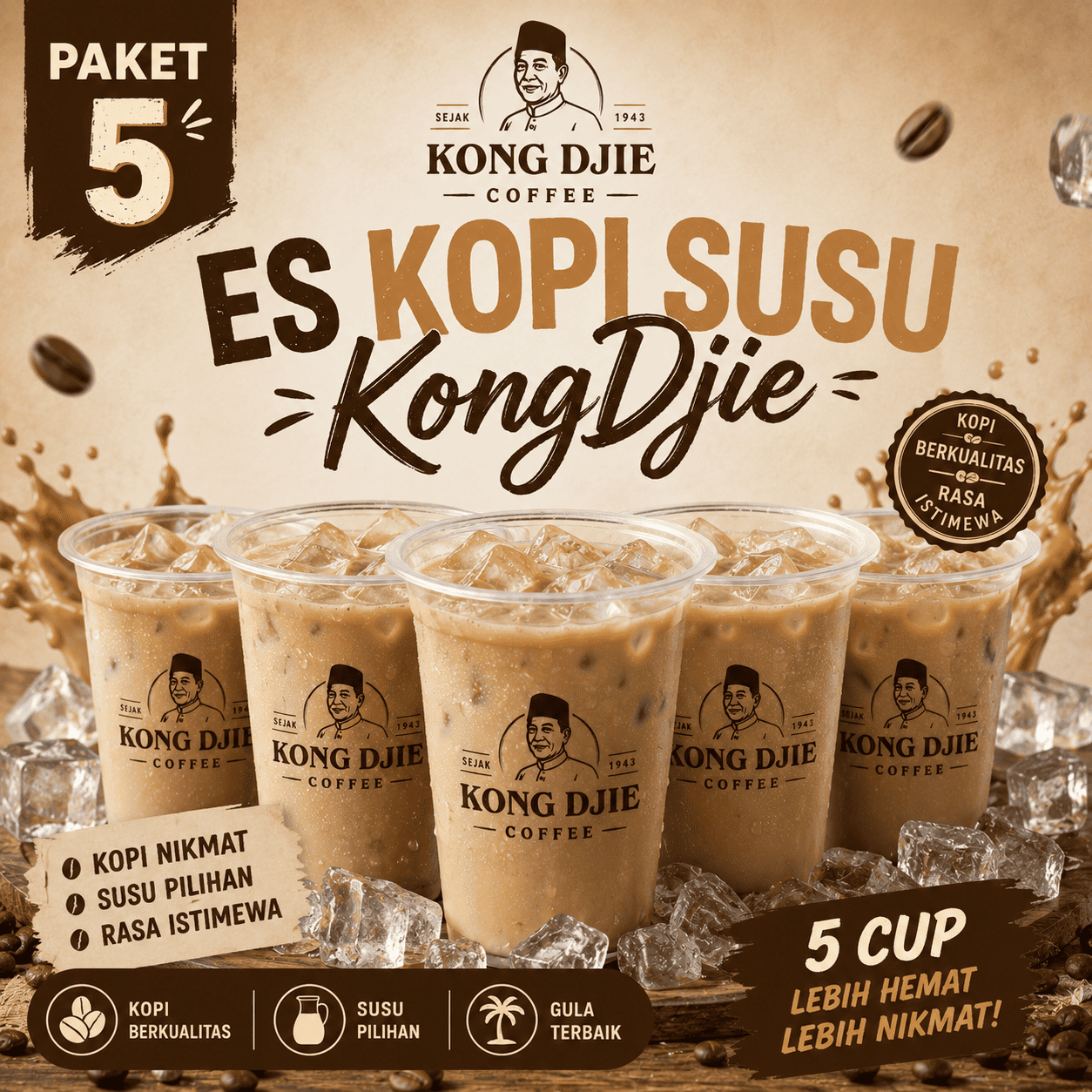 Paket 5 Es Kopi Susu Kongdjie Kedai Kopi Kong Djie